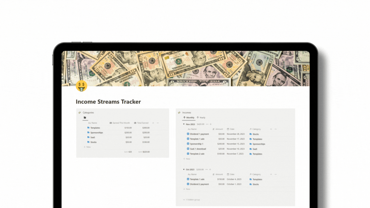Multiple Money Income Streams Tracker