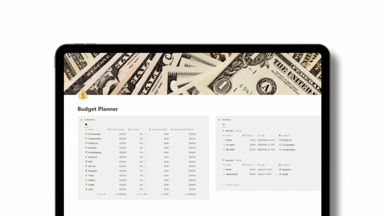 Money Budget Tracker, Finance Budgeting Planner